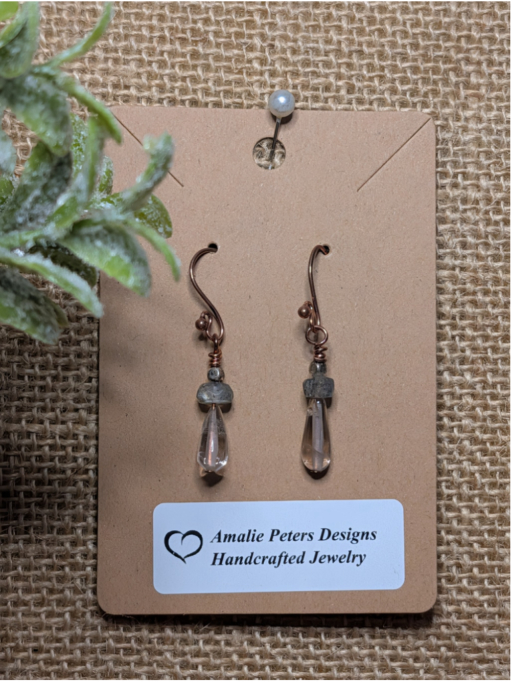 Handcrafted Earthy Wire Wrapped Smoky Quartz Labradorite Drop Gemstone Earrings